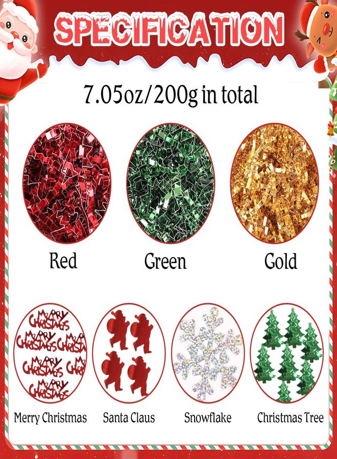 FOIMAS Christmas Crinkle Cut Paper Shred Filler,7oz Christmas Raffia Paper Sherd Filler with Metallic Xmas Confetti for Gift Box Filler Basket Stuffer Xmas Gift Wrapping Supply, Green Red Gold - Image 2